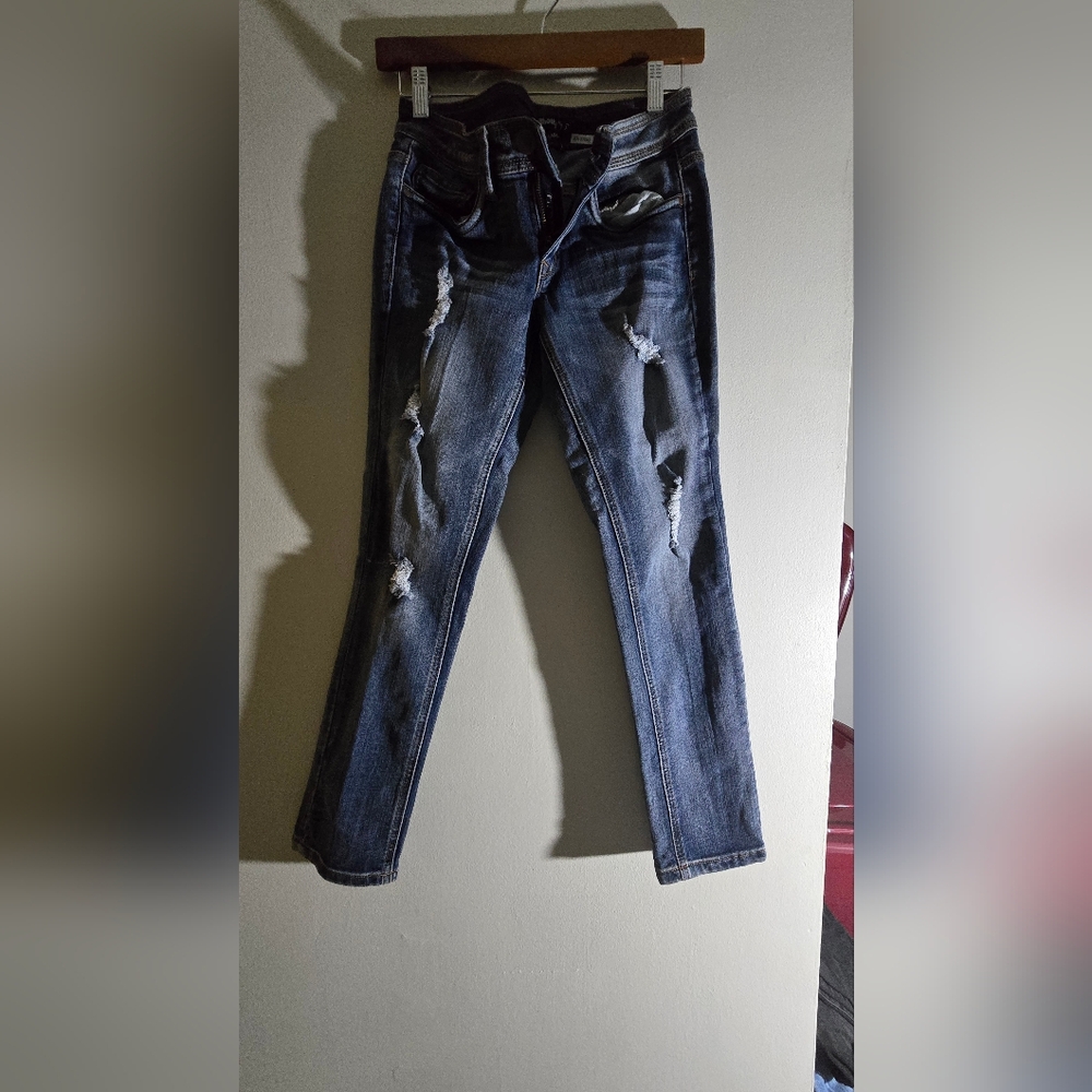 Dollhouse Midnight Blue Ripped Ankle Jeans